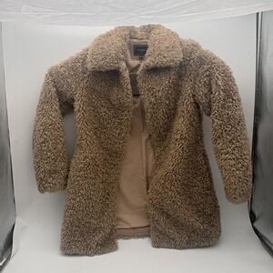 Guess Coat Womens Small Brown Teddy Fleece Mid Length Lined Winter Rhinestone
